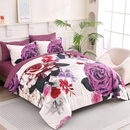 Magenta Purple Rose Garden Comforter Quilted Doona Set - Image 3