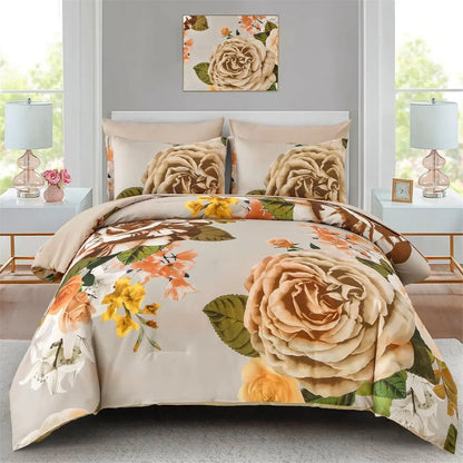 Cream Golden Rose Meadow Comforter Quilted Doona Set