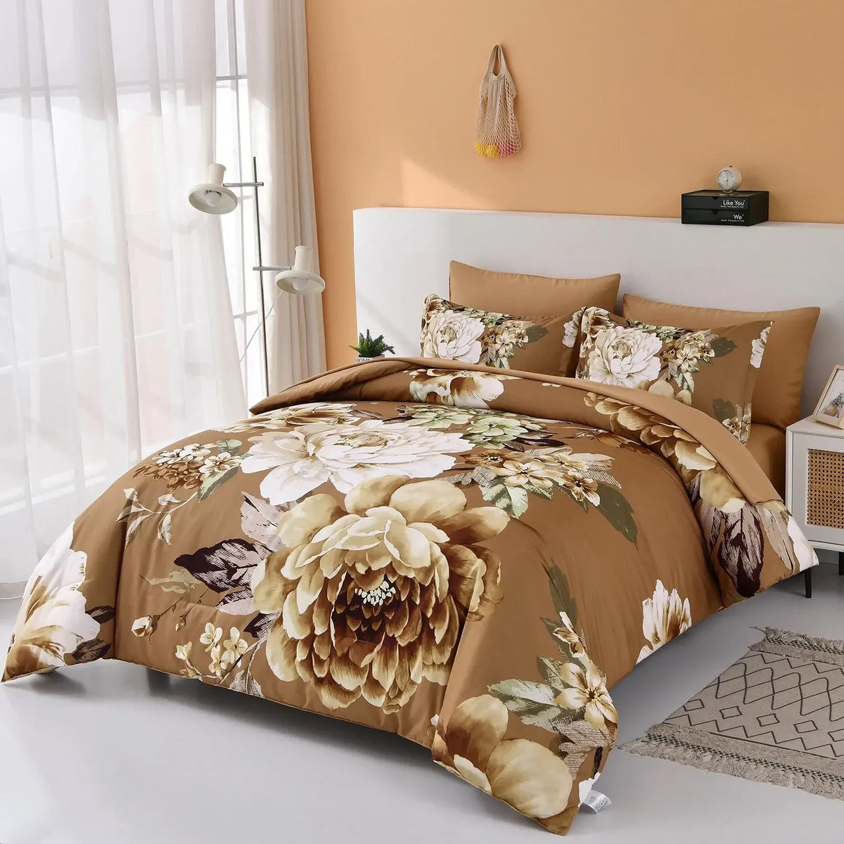 Golden Bloom Majesty Caramel Blossom 3 Piece Comforter Set - Image 2
