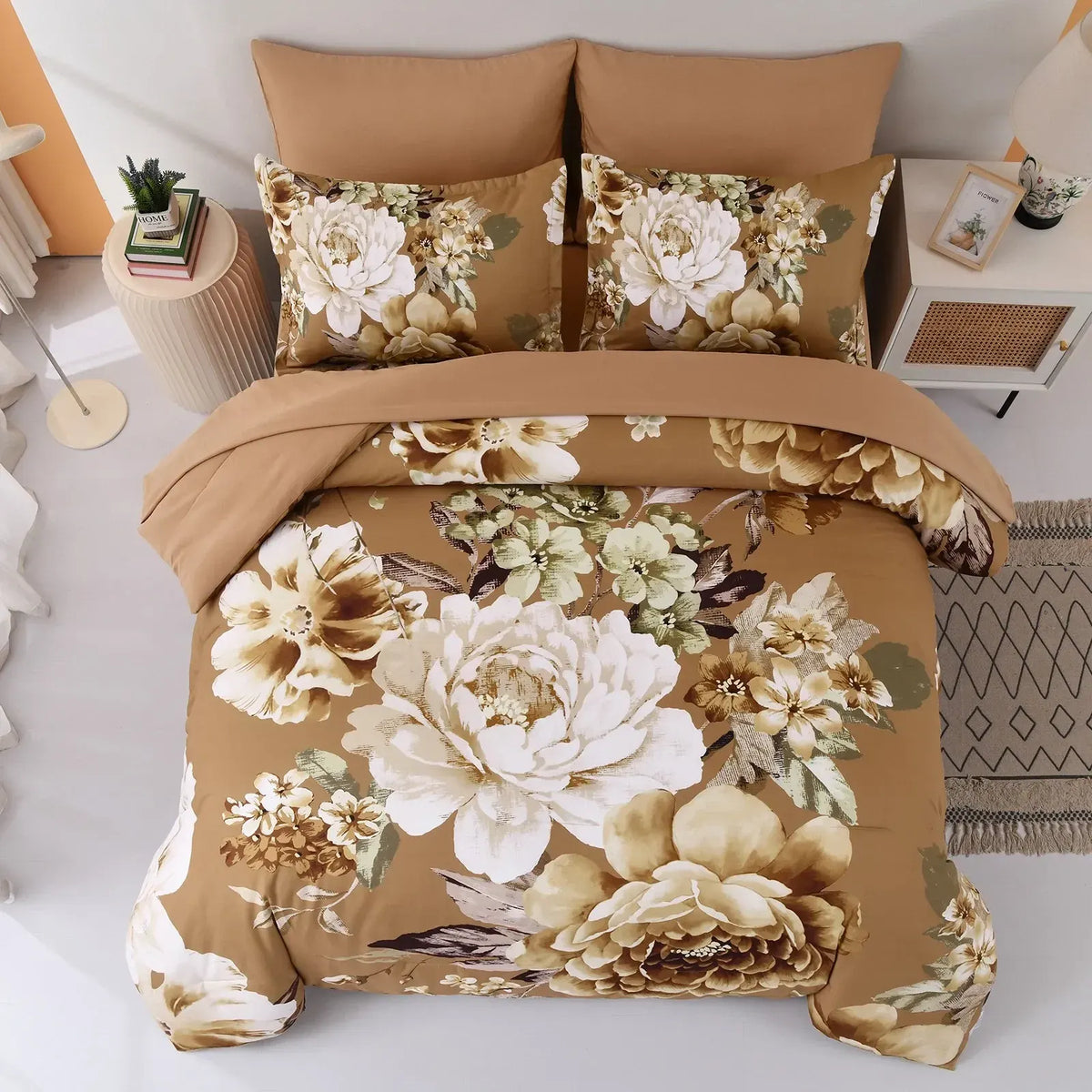 Golden Bloom Majesty Caramel Blossom 3 Piece Comforter Set - Image 3