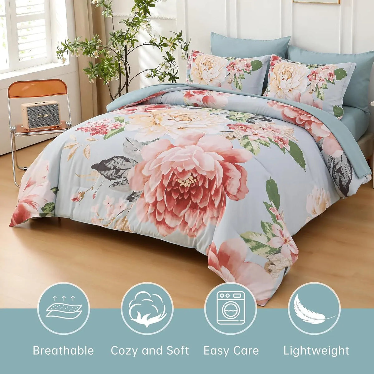 Bloomhaven Blush Floral 3 Piece Queen Comforter Set - Image 2