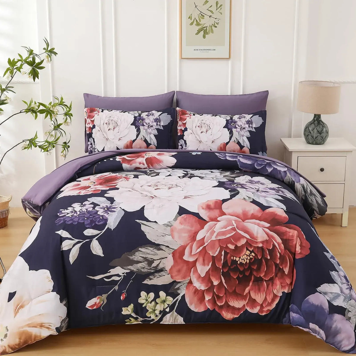 Midnight Rose Velvet 3 Piece Comforter Set