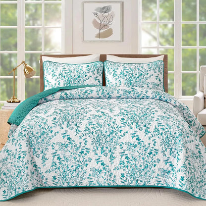 Blue Green Botanical Serenity Coverlet Bedspread Set