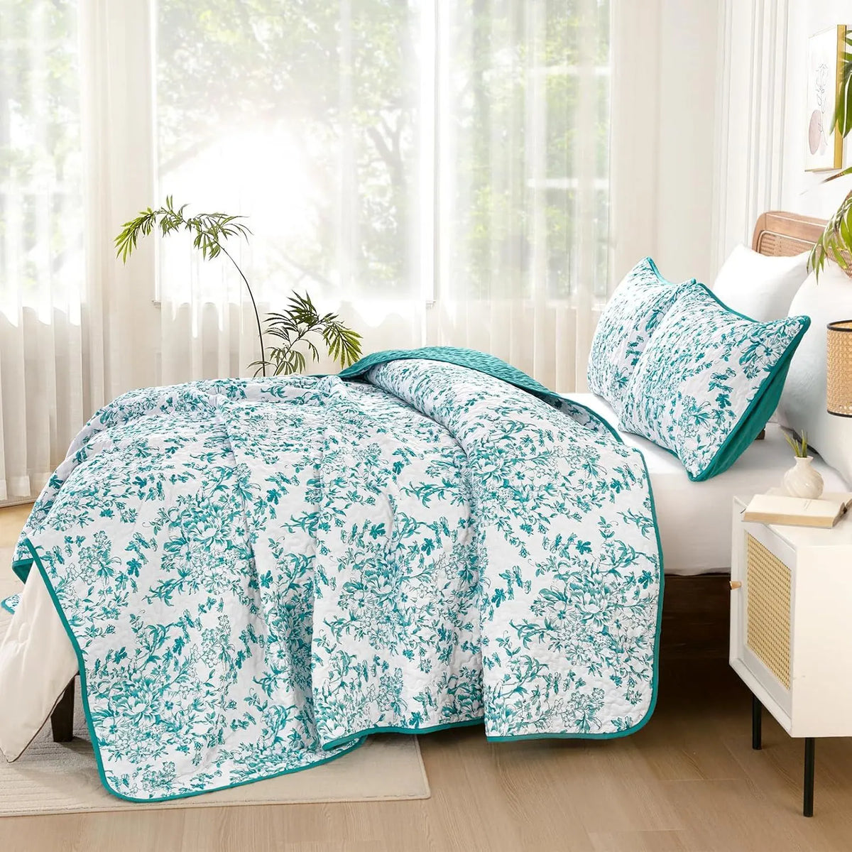 Blue Green Botanical Serenity Coverlet Bedspread Set - Image 3