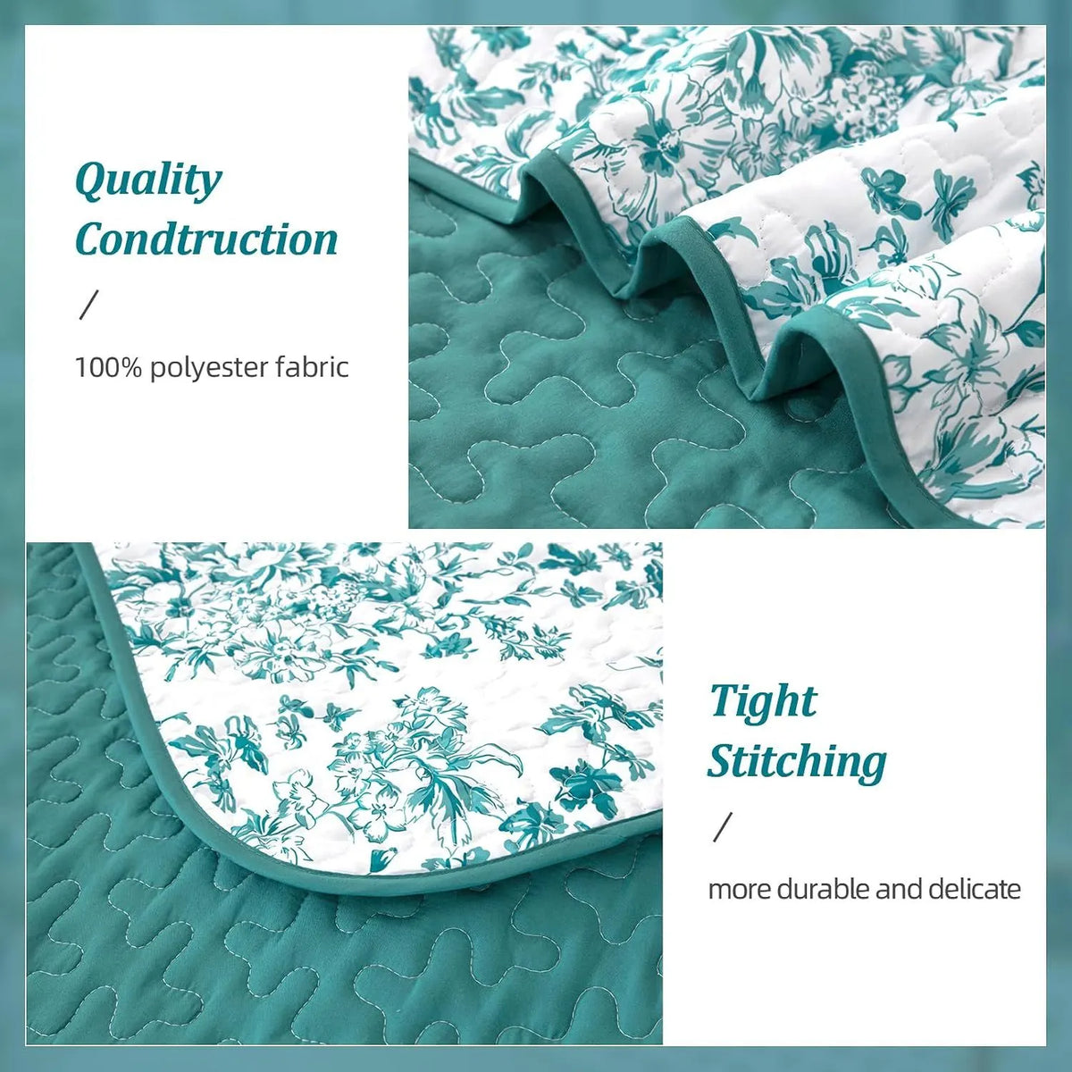 Blue Green Botanical Serenity Coverlet Bedspread Set - Image 4