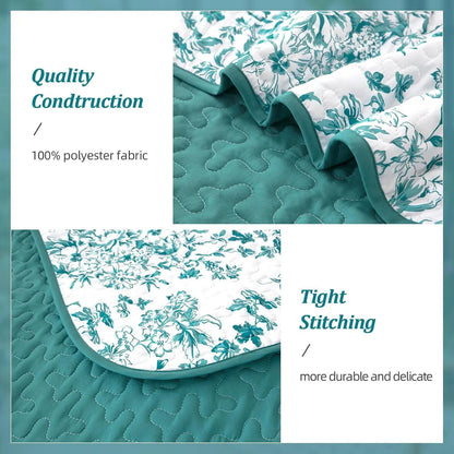 Blue Green Botanical Serenity Coverlet Bedspread Set - Image 4