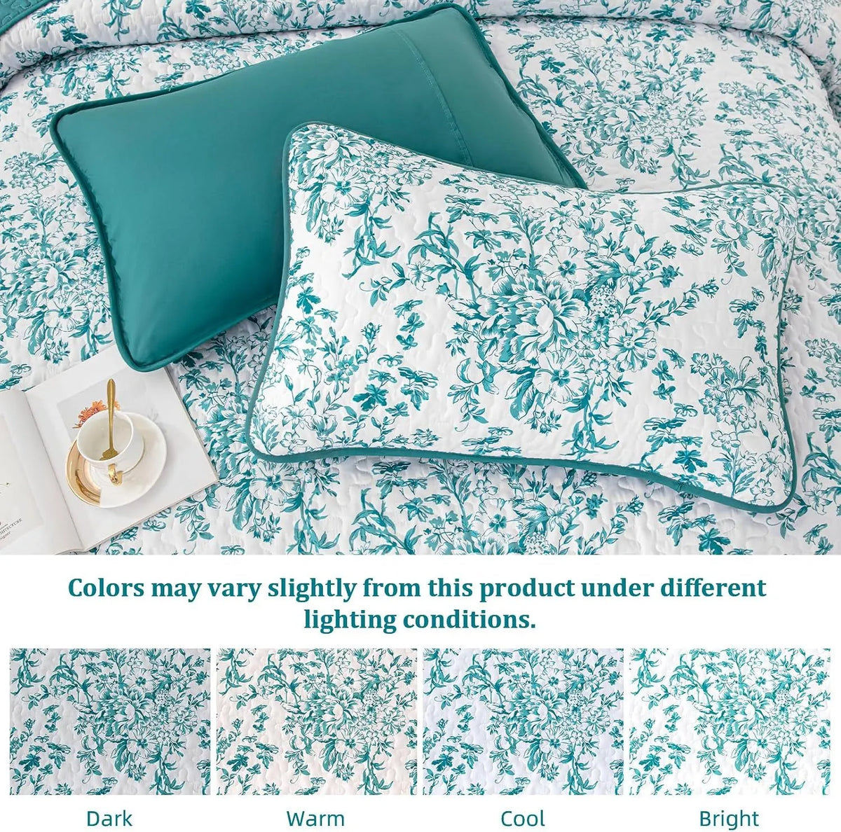 Blue Green Botanical Serenity Coverlet Bedspread Set - Image 5