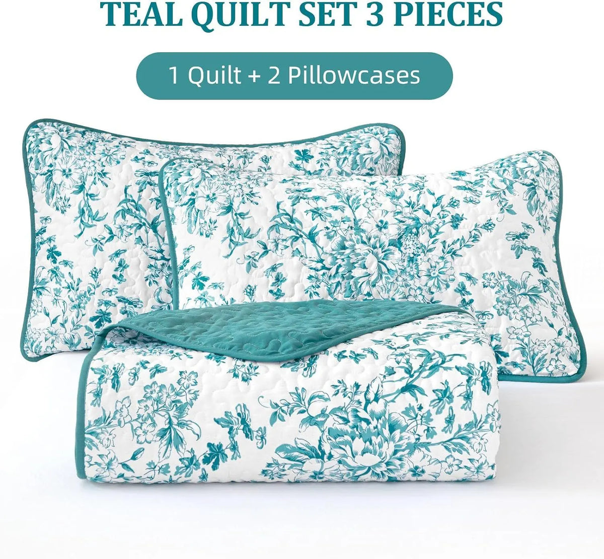 Blue Green Botanical Serenity Coverlet Bedspread Set - Image 7