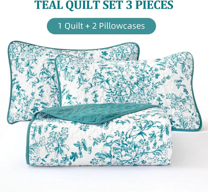 Blue Green Botanical Serenity Coverlet Bedspread Set - Image 7
