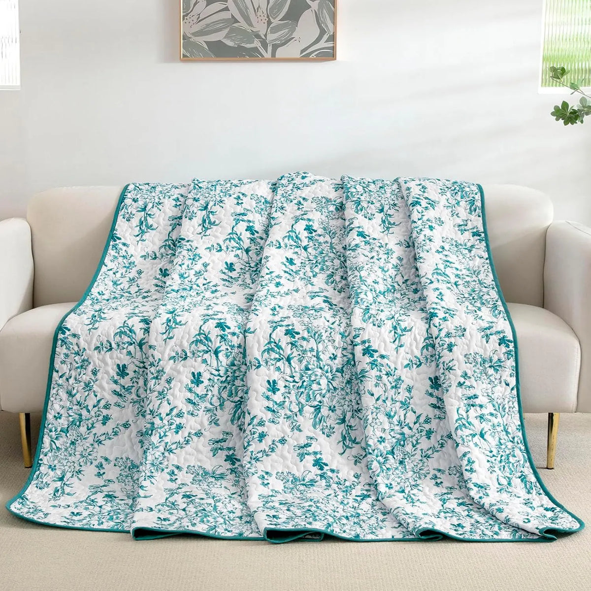 Blue Green Botanical Serenity Coverlet Bedspread Set - Image 8