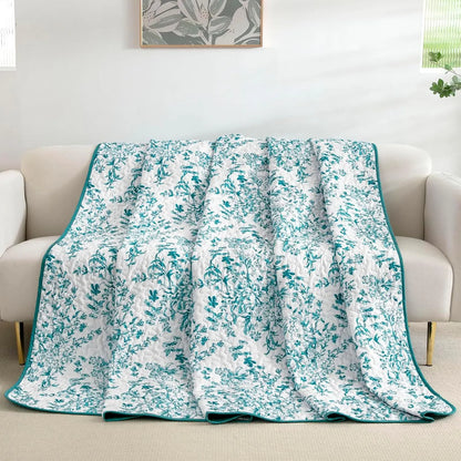 Blue Green Botanical Serenity Coverlet Bedspread Set - Image 8