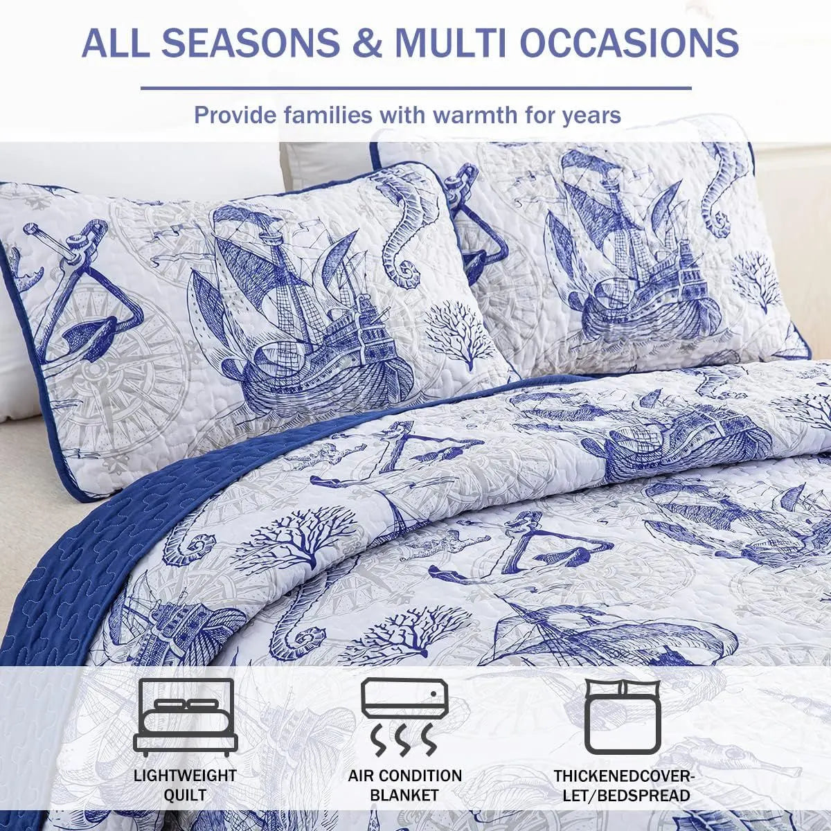 Oceanic Seahorse Haven reversible 3 Piece Bed spread Set - Image 3