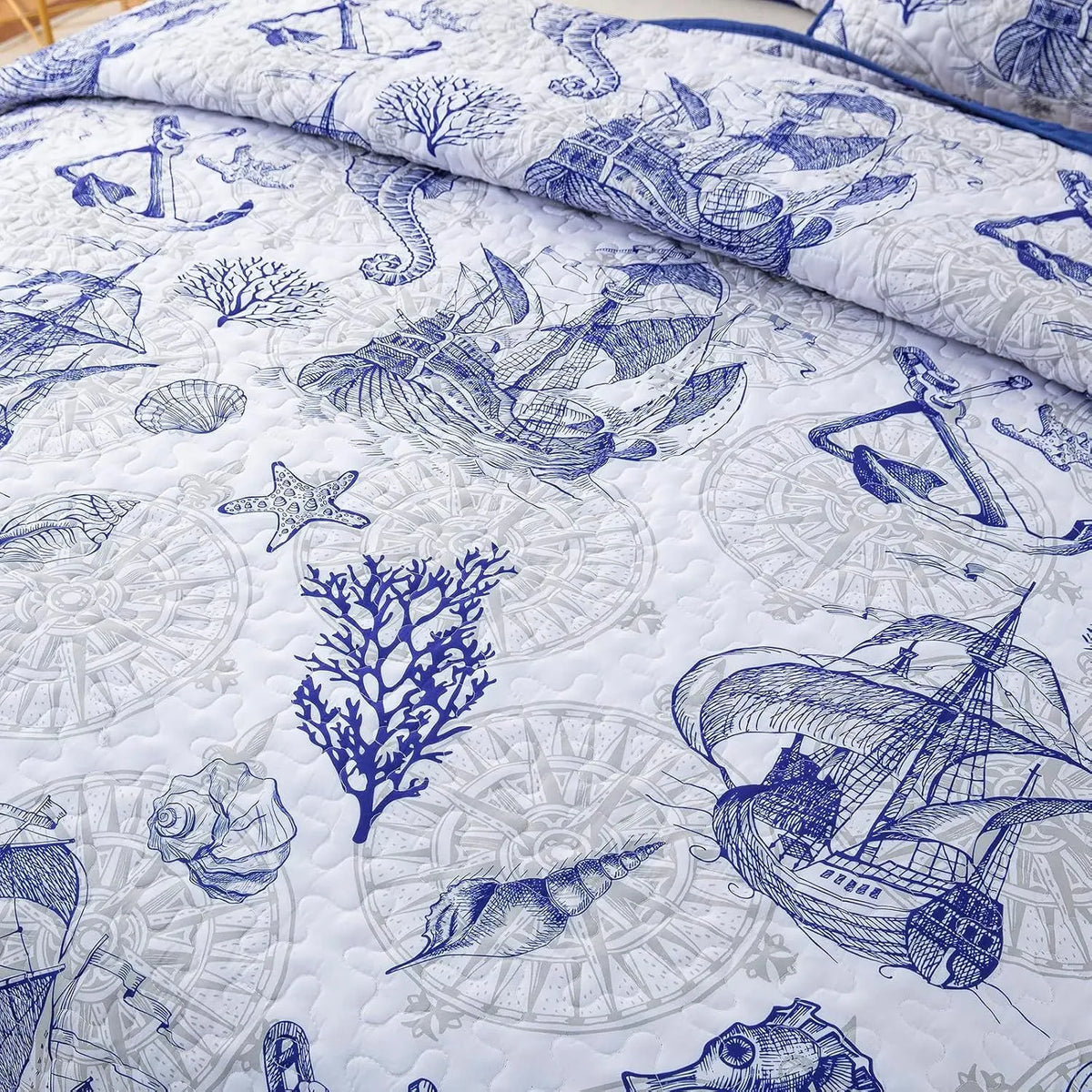 Oceanic Seahorse Haven reversible 3 Piece Bed spread Set - Image 4