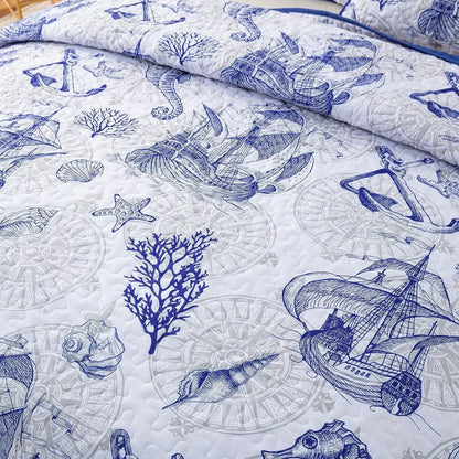Oceanic Seahorse Haven reversible 3 Piece Bed spread Set - Image 4