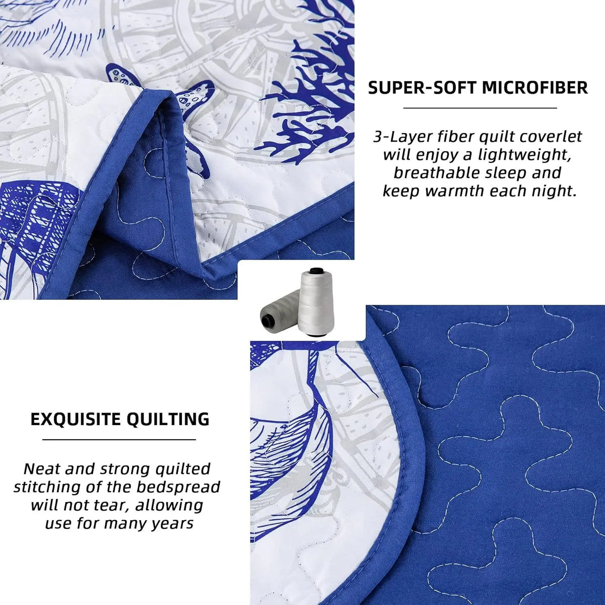 Oceanic Seahorse Haven reversible 3 Piece Bed spread Set - Image 5