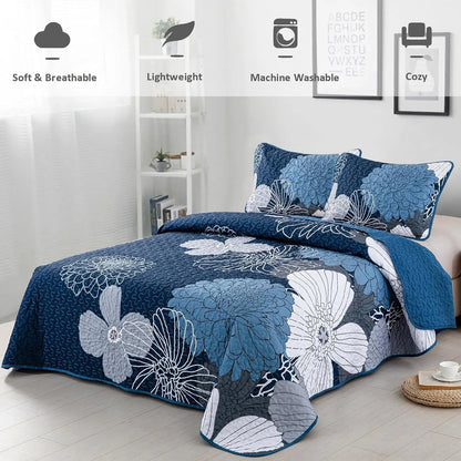 Frosted Magnolia Chic blue 3 Pc Bedspread & Pillow Cover Set - Image 2