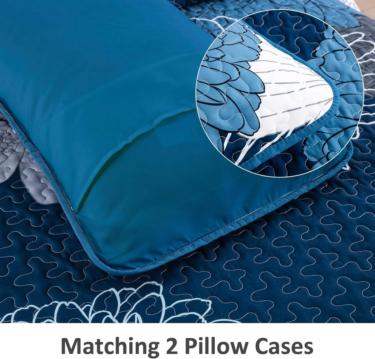 Frosted Magnolia Chic blue 3 Pc Bedspread & Pillow Cover Set - Image 5