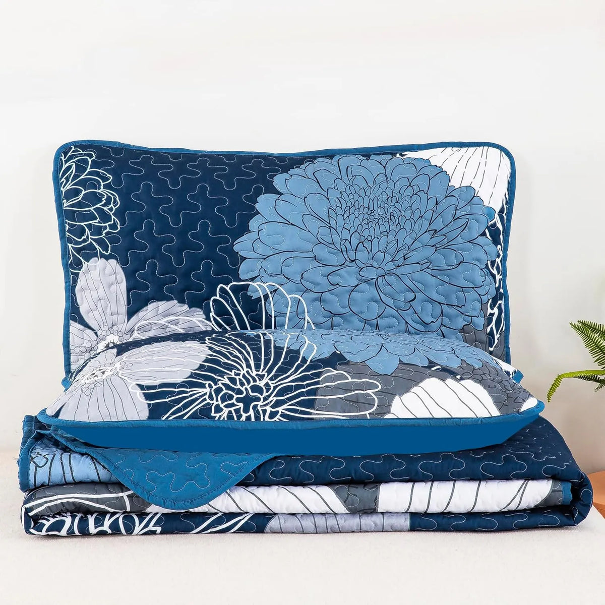 Frosted Magnolia Chic blue 3 Pc Bedspread & Pillow Cover Set - Image 6