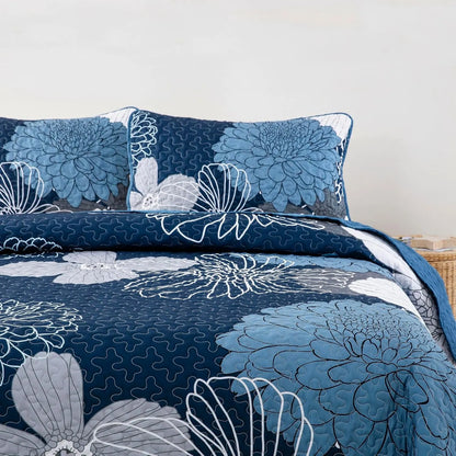 Frosted Magnolia Chic blue 3 Pc Bedspread & Pillow Cover Set - Image 7