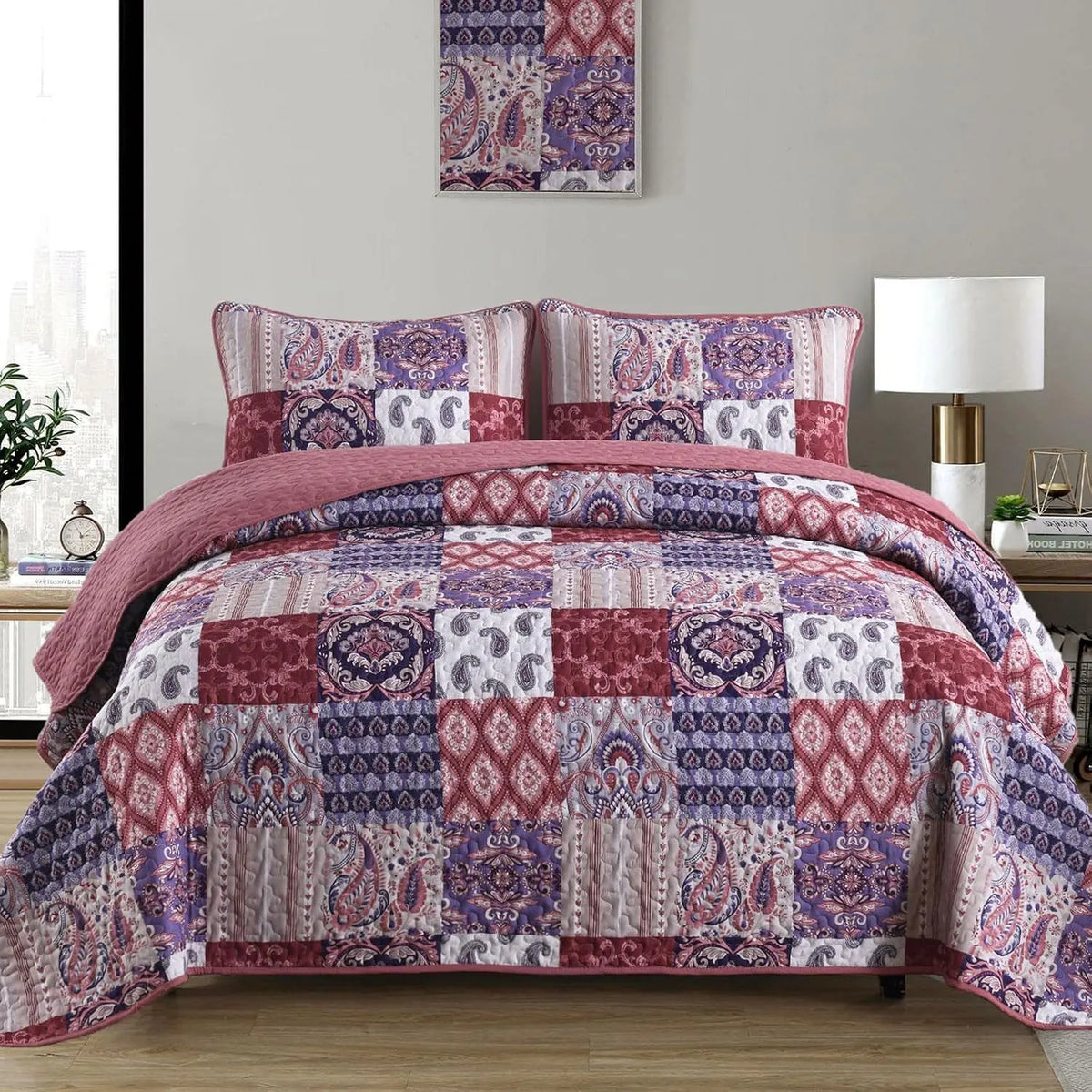 Red Paisley Patchwork Haven Coverlet Bedspread Set