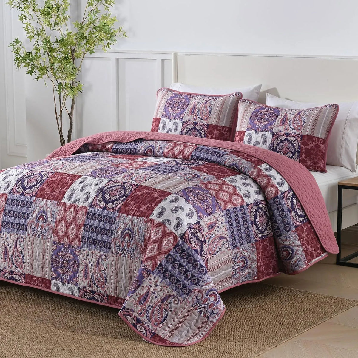 Red Paisley Patchwork Haven Coverlet Bedspread Set - Image 2