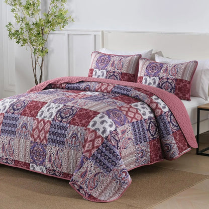 Red Paisley Patchwork Haven Coverlet Bedspread Set - Image 2