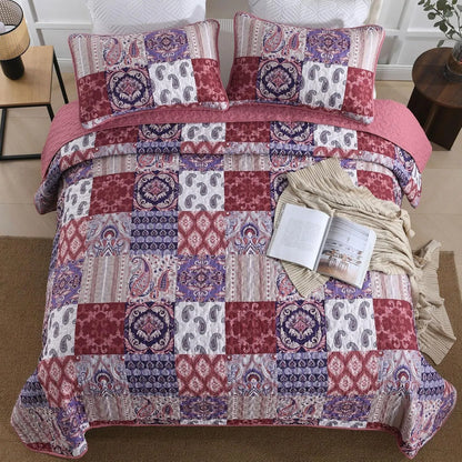 Red Paisley Patchwork Haven Coverlet Bedspread Set - Image 3