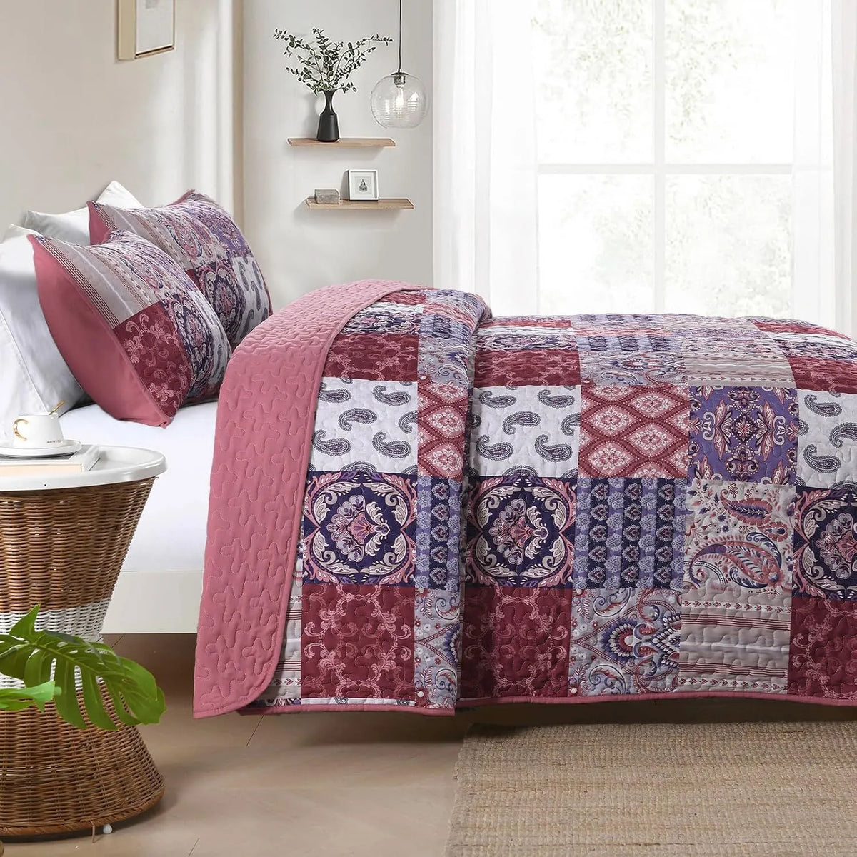 Red Paisley Patchwork Haven Coverlet Bedspread Set - Image 4