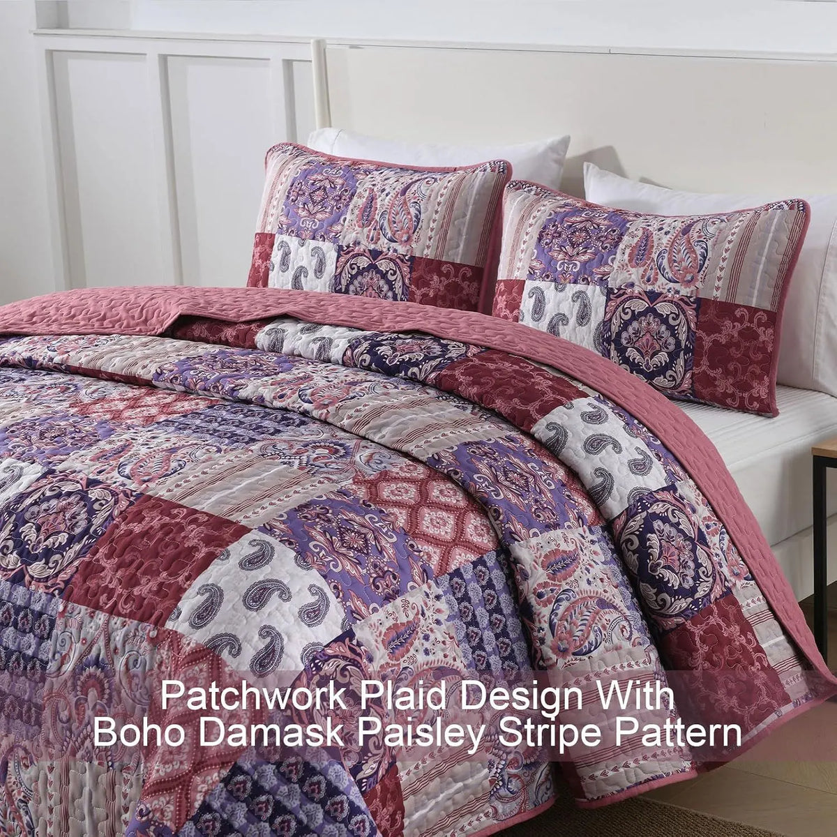 Red Paisley Patchwork Haven Coverlet Bedspread Set - Image 5