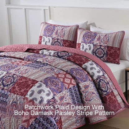 Red Paisley Patchwork Haven Coverlet Bedspread Set - Image 5