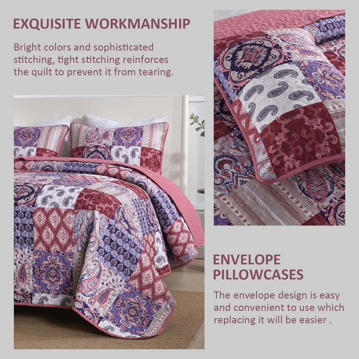 Red Paisley Patchwork Haven Coverlet Bedspread Set - Image 6