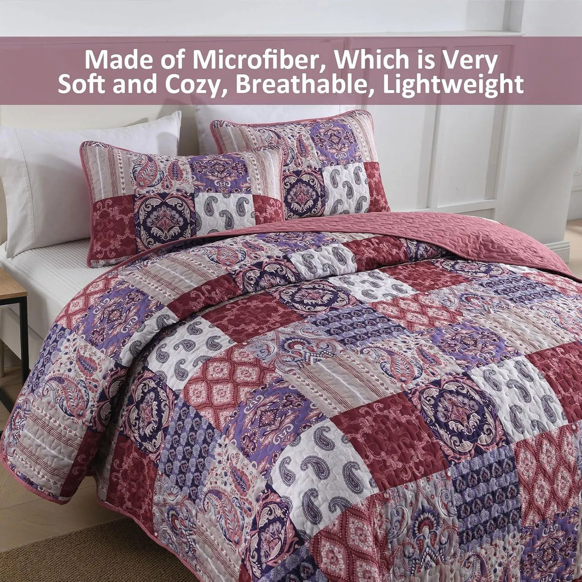 Red Paisley Patchwork Haven Coverlet Bedspread Set - Image 7
