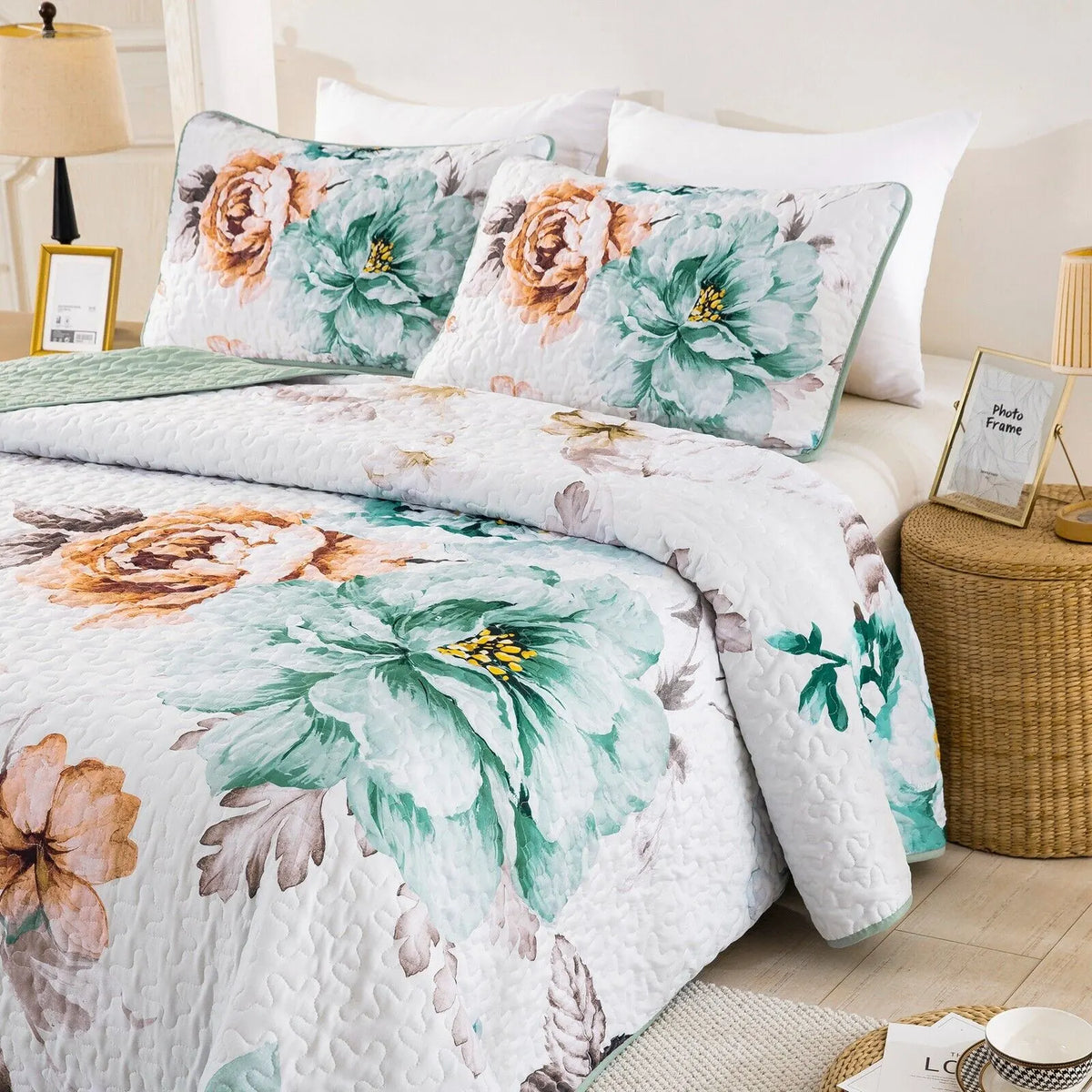 Rustic Farmhouse Chic floral Cozy 3 Pc Bedspread & Pillow Cover Set - Image 3
