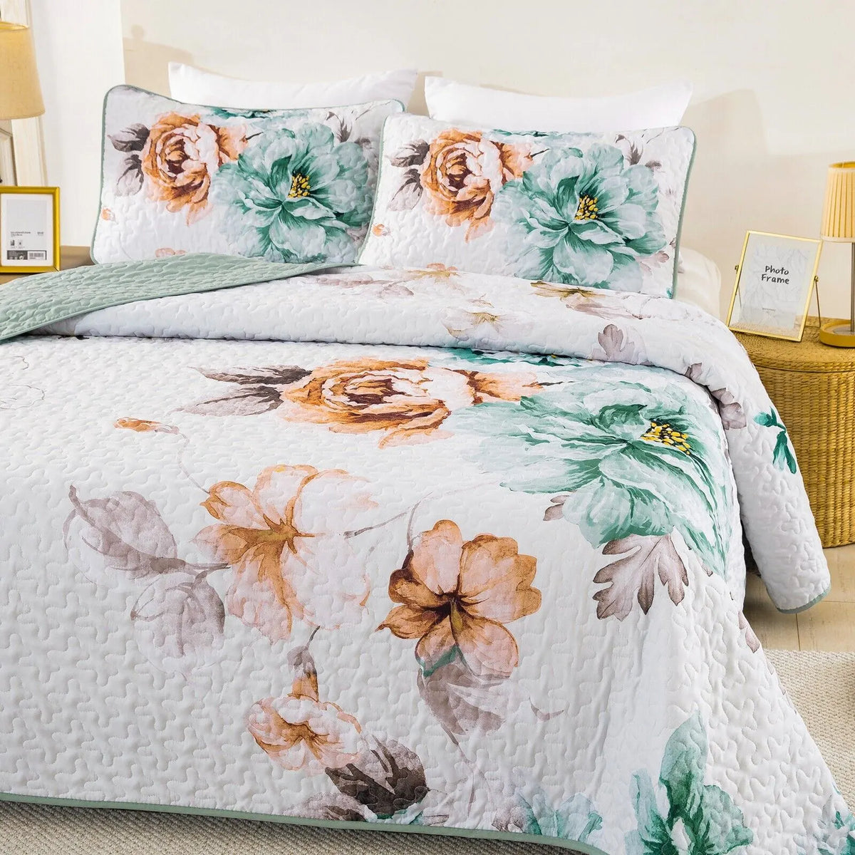 Rustic Farmhouse Chic floral Cozy 3 Pc Bedspread & Pillow Cover Set - Image 4