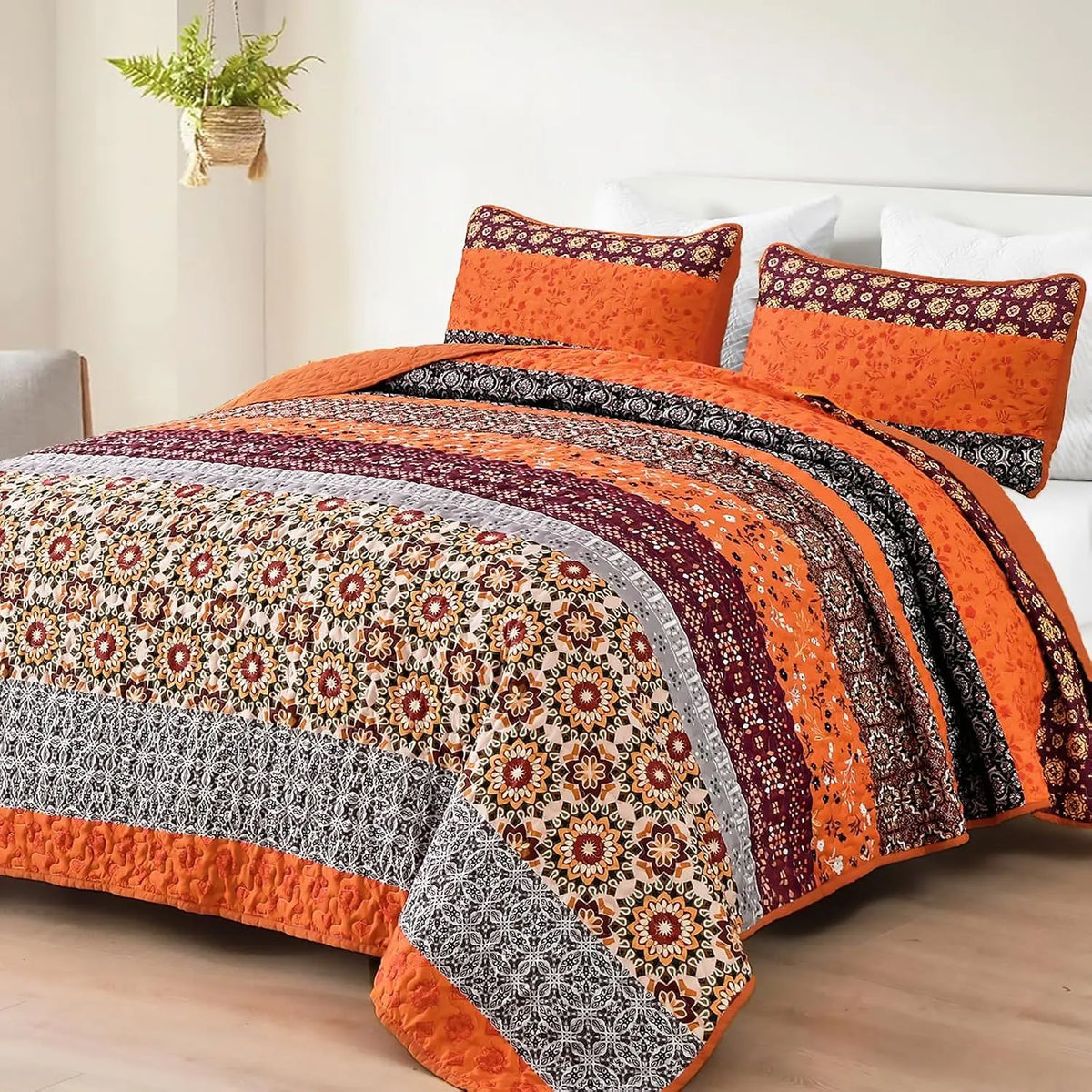 Sunset Boho Mosaic 3 Piece Bedspread Set