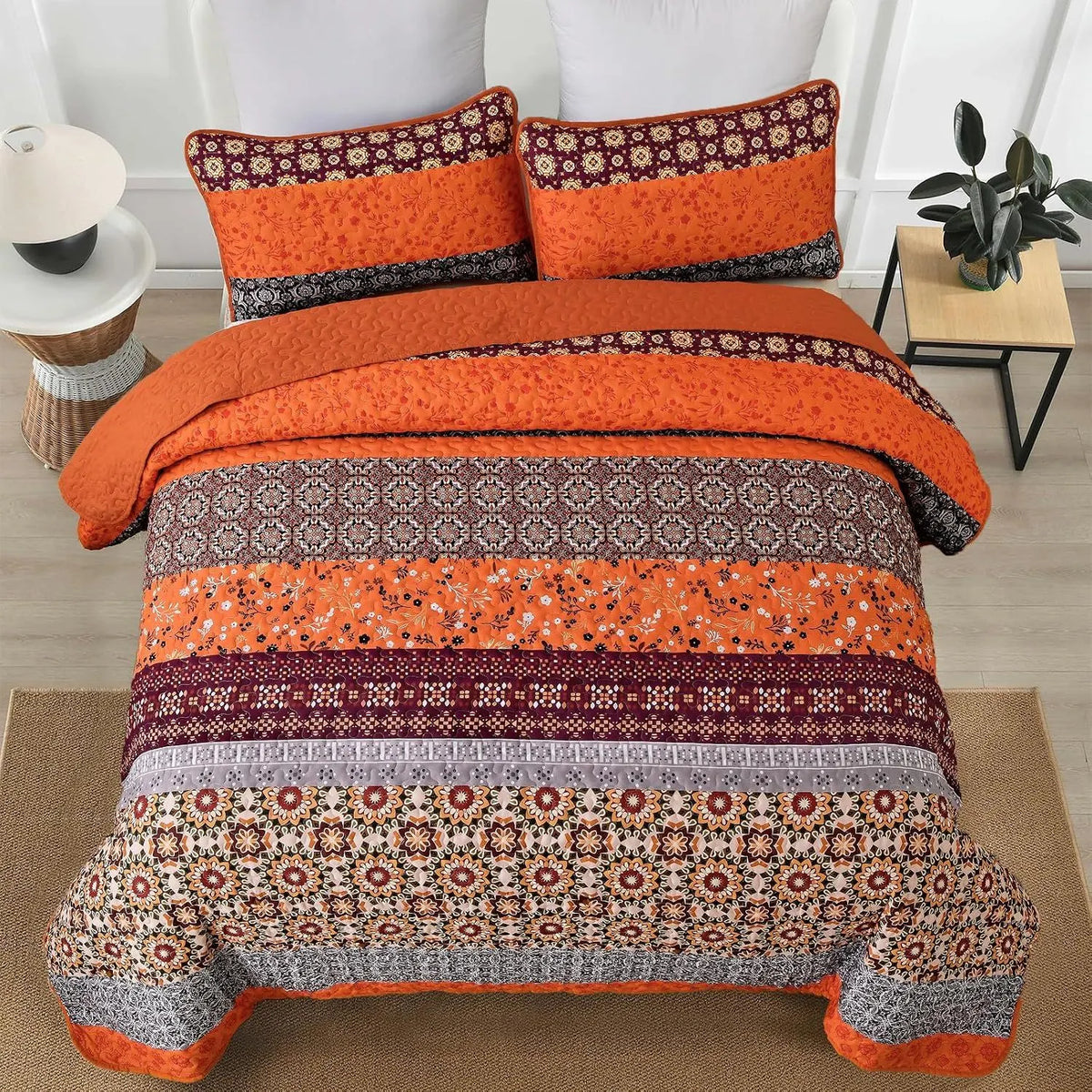 Sunset Boho Mosaic 3 Piece Bedspread Set - Image 4