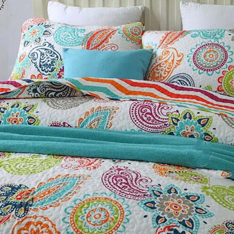 Embroidered Regal Lily Pattern 3 Pc Bedspread & Pillow Cover Set - Image 2