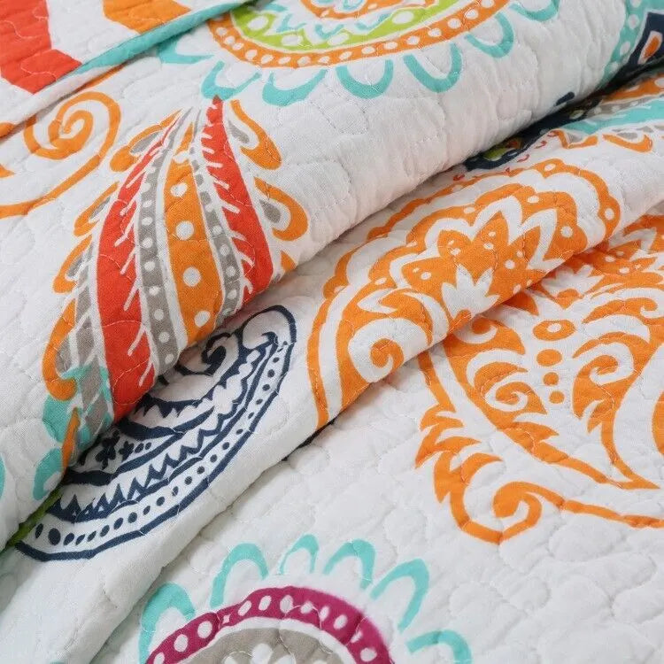 Embroidered Regal Lily Pattern 3 Pc Bedspread & Pillow Cover Set - Image 3
