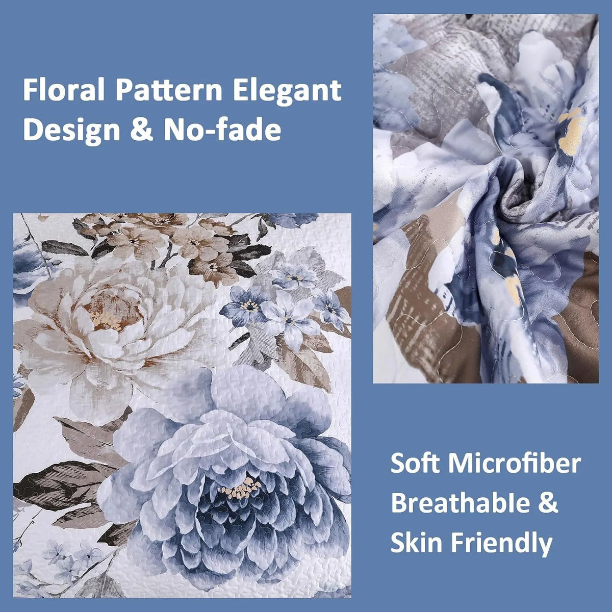 Blue Floral Royale Bedspread Coverlet 3 Piece Set - Image 4
