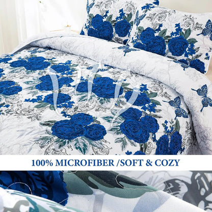 Blue Floral Rose Meadow Bedspread Coverlet 3 Piece Set - Image 4