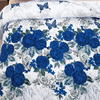 Blue Floral Rose Meadow Bedspread Coverlet 3 Piece Set - Image 5