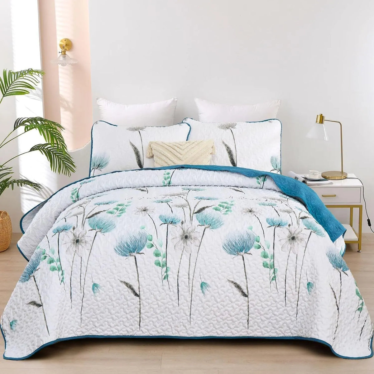 Teal Floral Dream Bedspread Coverlet 3 Piece Set