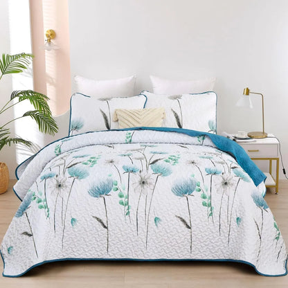 Teal Floral Dream Bedspread Coverlet 3 Piece Set