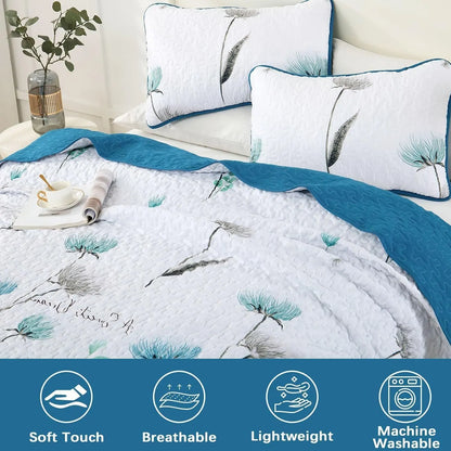 Teal Floral Dream Bedspread Coverlet 3 Piece Set - Image 3