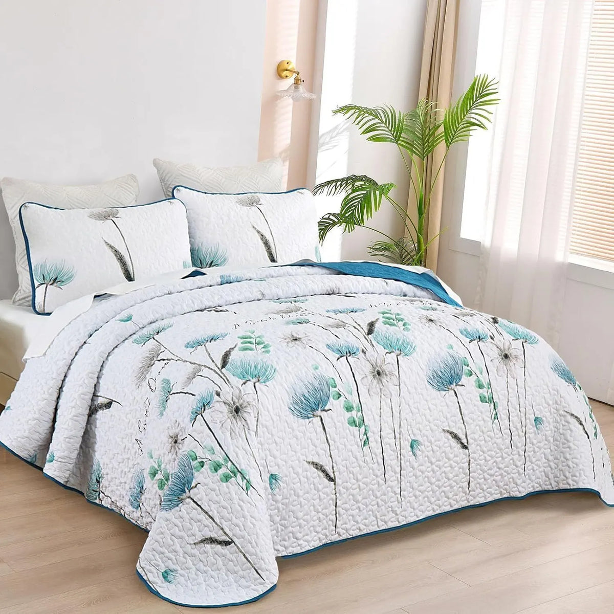 Teal Floral Dream Bedspread Coverlet 3 Piece Set - Image 5