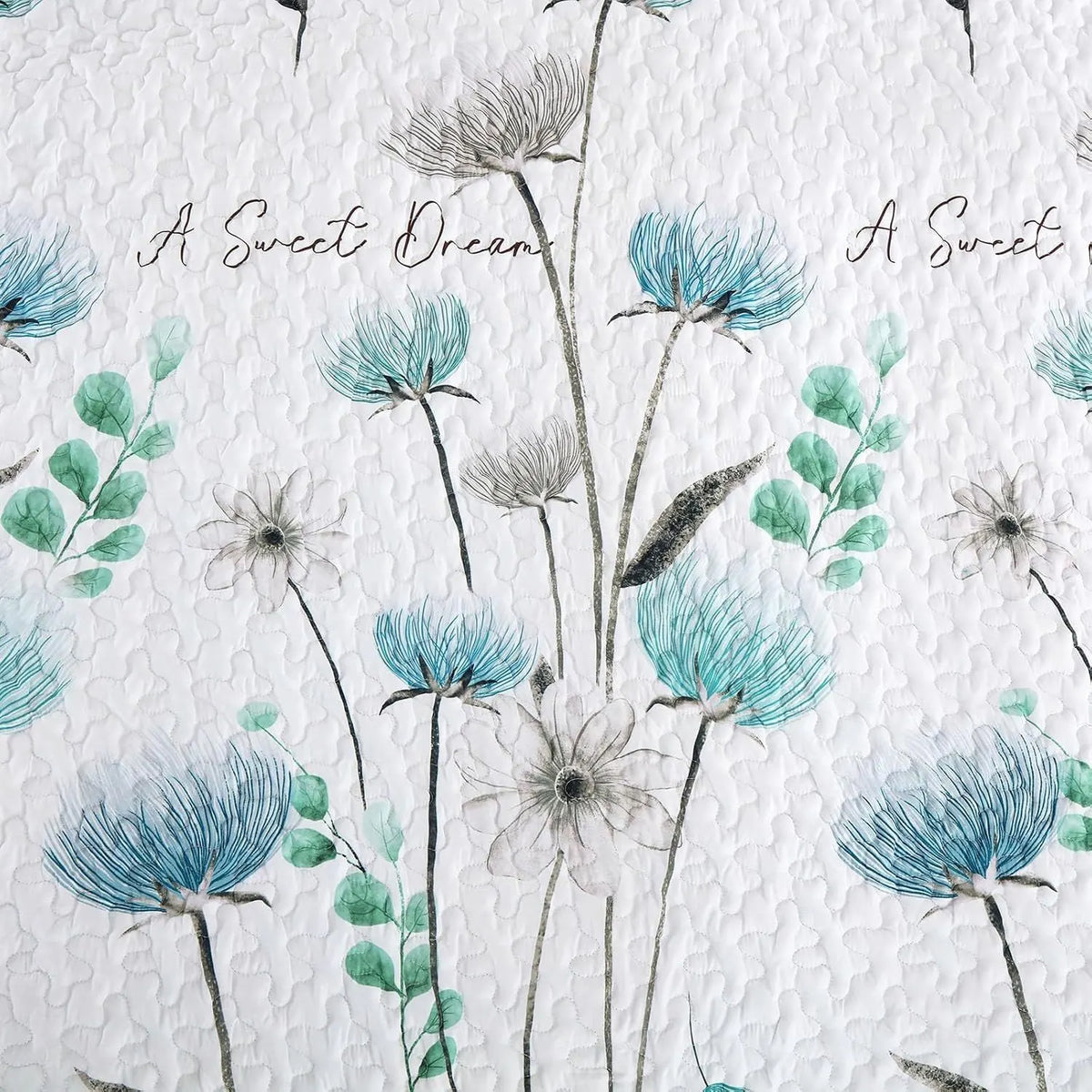 Teal Floral Dream Bedspread Coverlet 3 Piece Set - Image 6