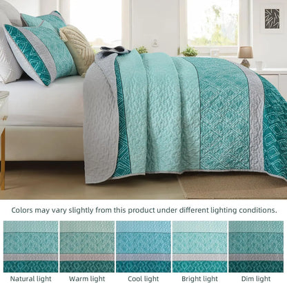 Teal Plaid Boho Mosaic Bedspread Coverlet 3 Piece Set - Image 4