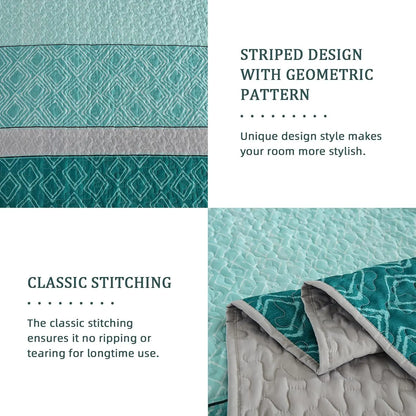 Teal Plaid Boho Mosaic Bedspread Coverlet 3 Piece Set - Image 5