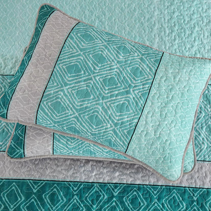 Teal Plaid Boho Mosaic Bedspread Coverlet 3 Piece Set - Image 6