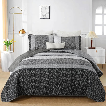 Grey Stripe Plaid Dream Bedspread Coverlet 3 Piece Set - Image 2